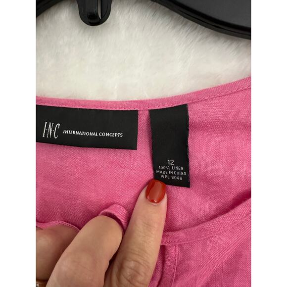 INC Pink Ombre 100% Linen Top 12 M L Beachy Pleated Back - Picture 5 of 8